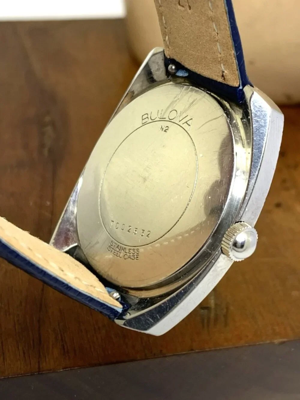 Bulova Sea King Men's Watch Vintage 1972 Swiss Manual Wind Blue Leather Band